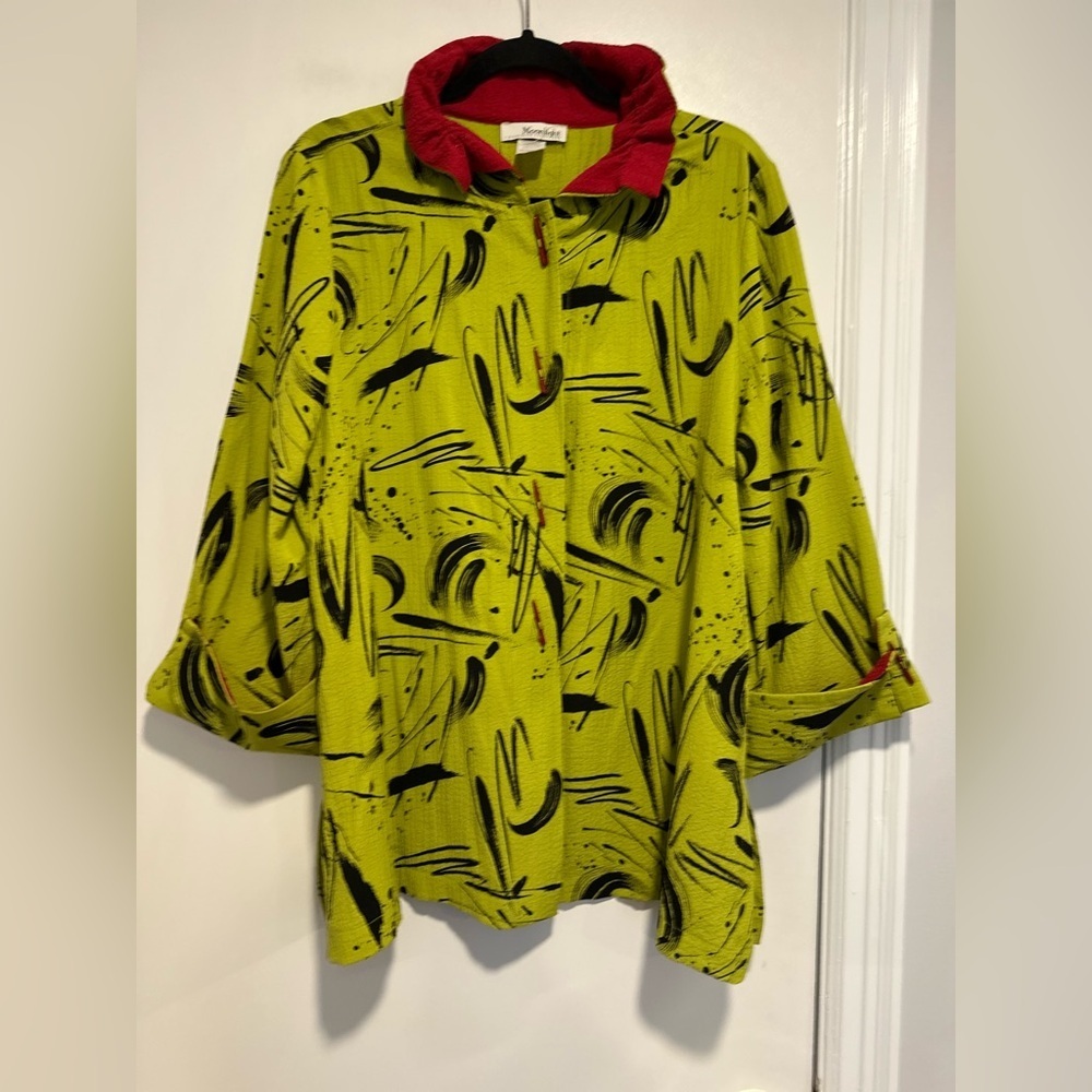 Moonlight Sz:L Lime Abstract painterly Brushstroke Crinkled Boxy Top jacket